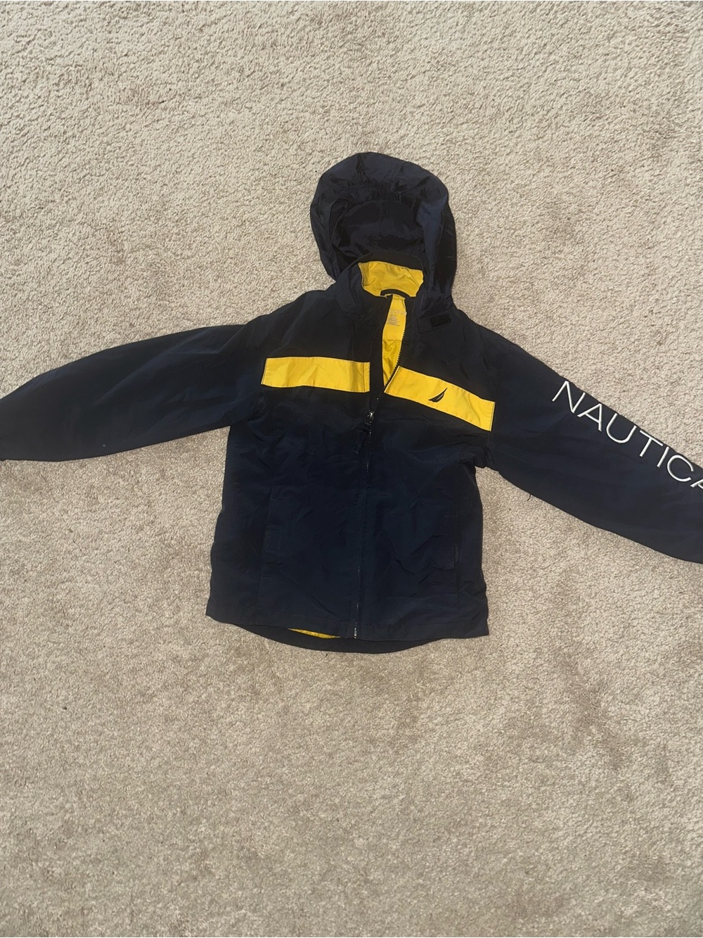 Nautica Boys Navy and Yellow Hooded Rain Jacket